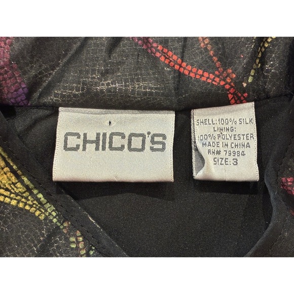 Chico's 100% Silk Asian Inspired‎ Beaded Floral Jacket Womens XL Black Career - Picture 9 of 12